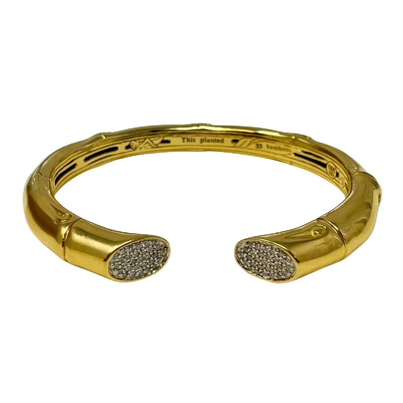 Ladies Glitter Bracelets -John Hardy 18K Gold Bamboo Cuff Bracelet with Diamond Caps