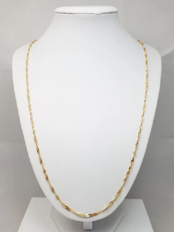 Ladies Necklaces for Red Carpet-Radiant 18k Yellow Gold Solid 24" Singapore Link Chain Necklace