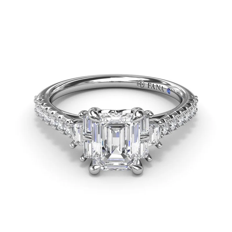 Marquise Cut Engagement Rings -Emerald Cut Side Stone Engagement Ring S4102