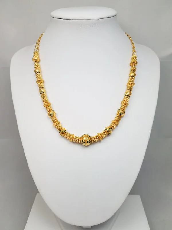 Ladies Necklaces with Frost Muscovite-Ornate 22k Yellow Gold Bead Enamel 16.5" Necklace