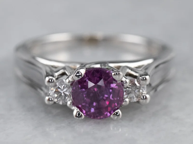 Flashy Engagement Rings -Purple Sapphire Diamond White Gold Engagement Ring