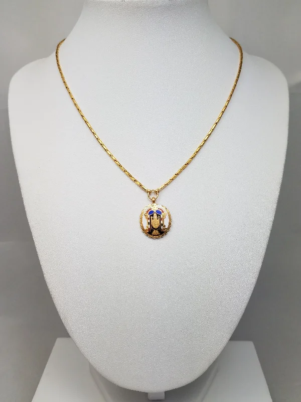 Ladies Necklaces for Chilly Seasons-Divine 15" 20k Yellow Gold Enamel Pendant Necklace