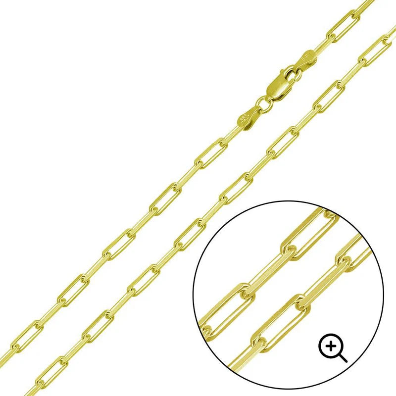 Ladies Gothic Bracelets -Gold Plated 925 Sterling Silver Paperclip Link Bracelet 2.8mm