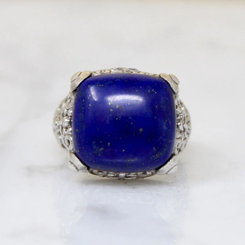 Flower Motif Rings -Lapis Lazuli in Ornate Sterling Ring