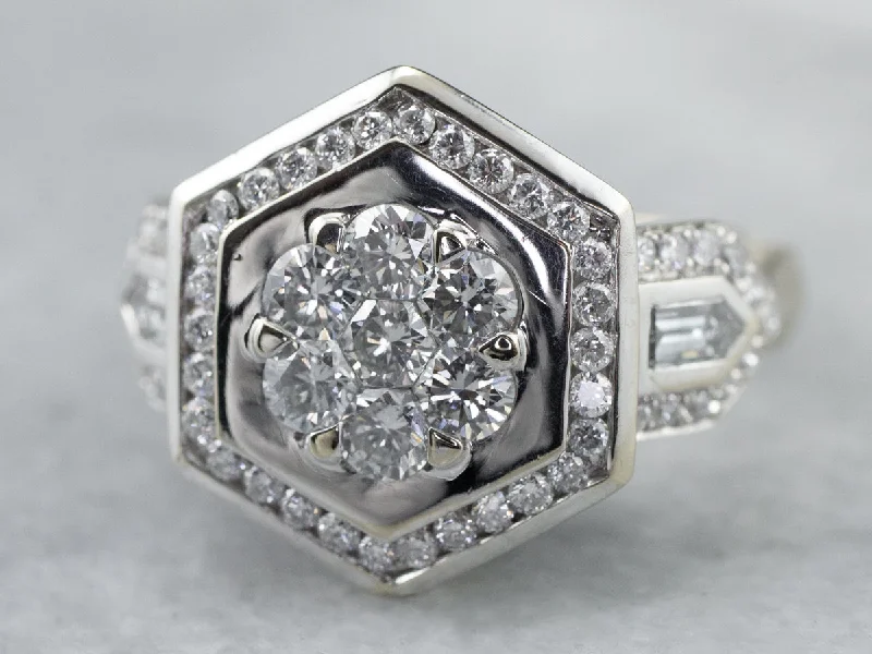 Moissanite Engagement Rings -Alito Diamond Cluster 18K White Gold Engagement Ring