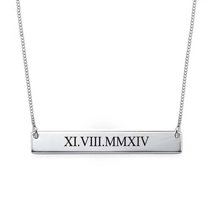 Ladies Necklaces for Scholars-ROMAN NUMERAL BAR NECKLACE