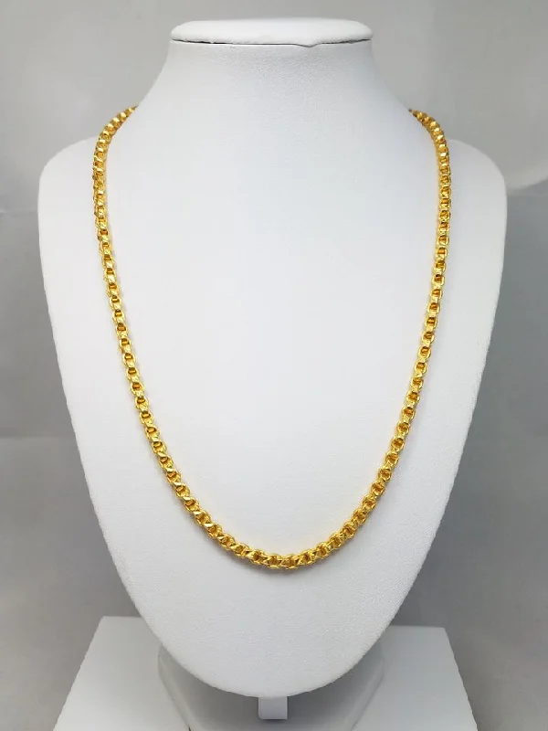 Ladies Necklaces with Navy Sodalite-20" Show Stopping Handmade Solid 23k Yellow Gold Fancy Link Chain Necklace