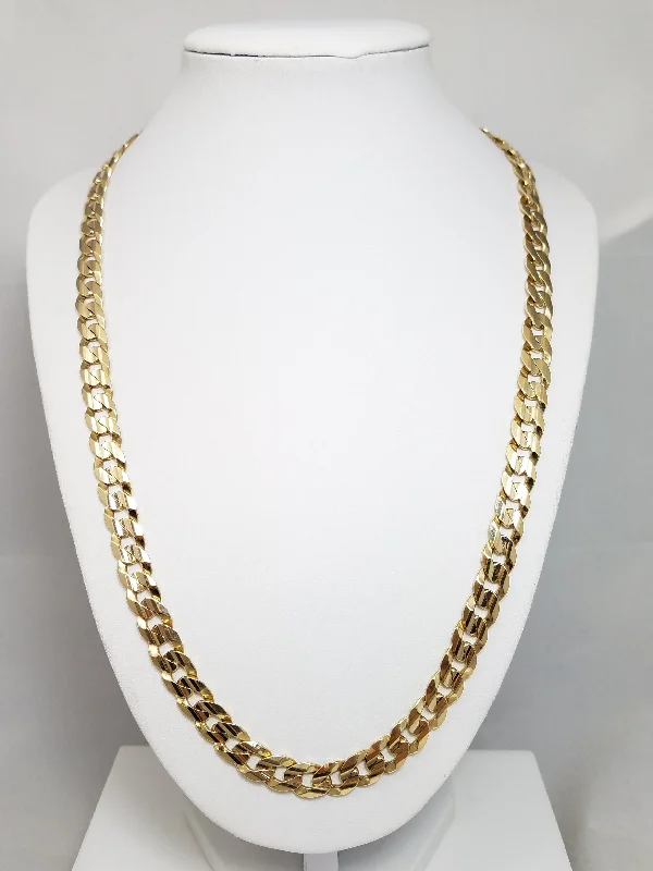 Ladies Necklaces with Lotus Drop-Bold 22" Solid 10k Yellow Gold Concave Curb Link Chain Necklace