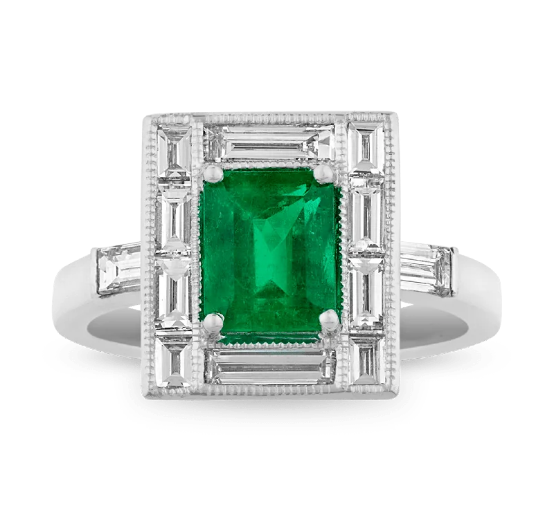 22K Gold Rings -Art Deco-Style Emerald Ring, 1.46 carats