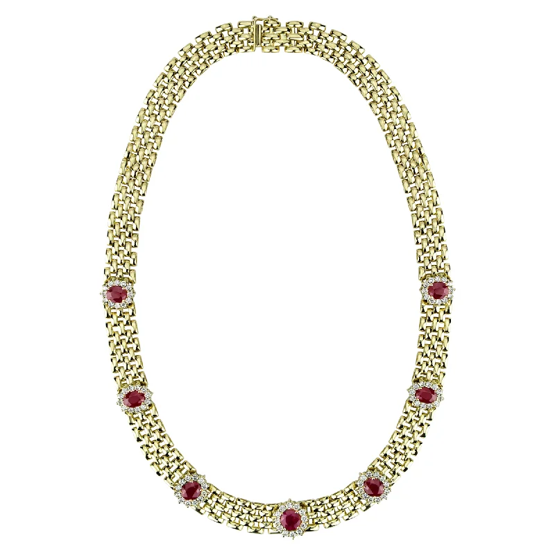 Ladies Necklaces with Pure Okenite-Necklace - Ruby And Diamond (2314A)