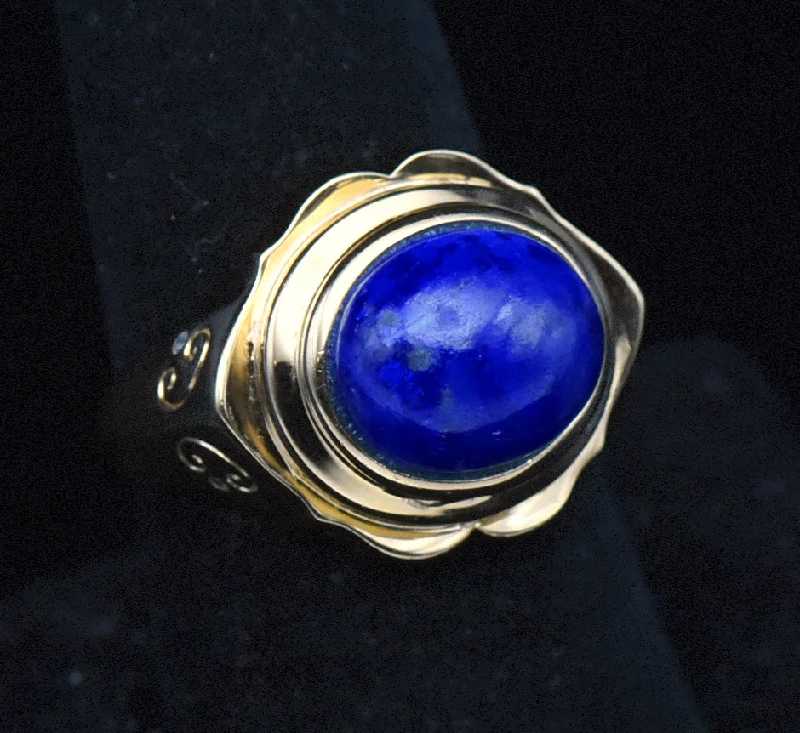 Cluster Stone Rings -Vintage Vermeil Lapis Lazuli and Rhinestone Ring - Size 8