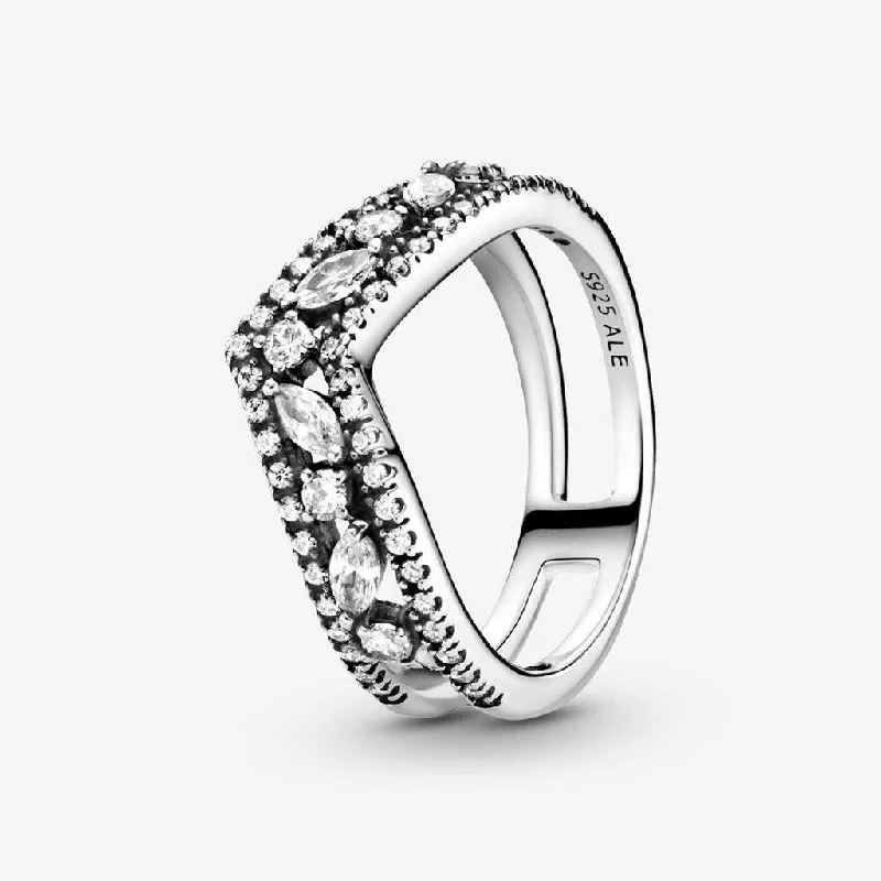 Farmhouse Style Rings -PANDORA : Sparkling Marquise Double Wishbone Ring