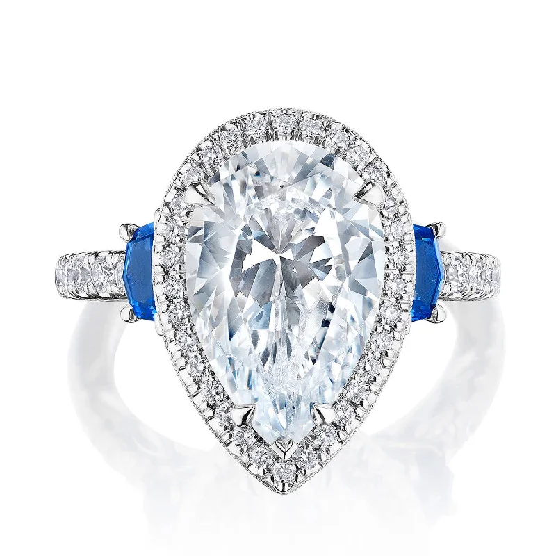 Punk Engagement Rings -Dantela | Pear 3-Stone Engagement Ring with Blue Sapphire 269322PS14X9BS