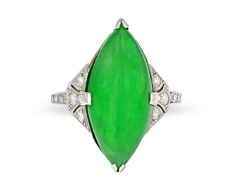 Futuristic Band Rings -Art Deco-Period Jade Ring, 9.00 Carats