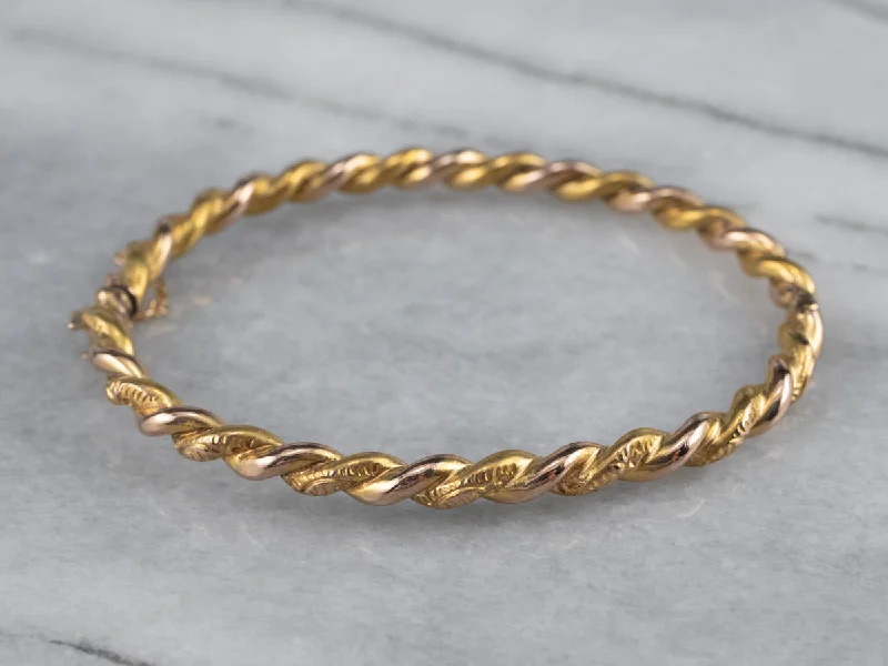 Ladies Narrow Bracelets -Victorian Twisted Gold Bangle Bracelet