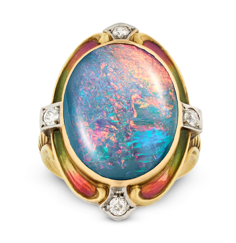 Pink Gem Rings -Louis Comfort Tiffany Black Opal Ring, 5.50 carats