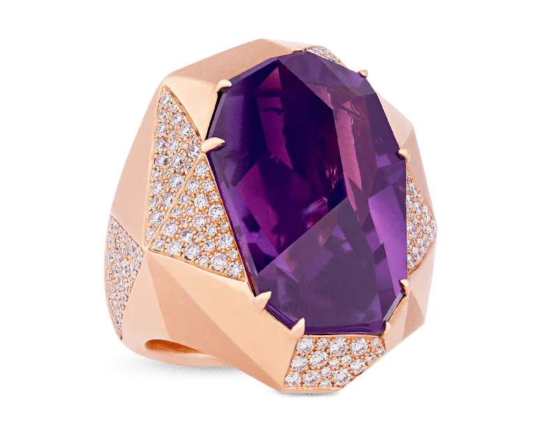 Ethnic Style Rings -Amethyst Cocktail Ring, 27.80 carats