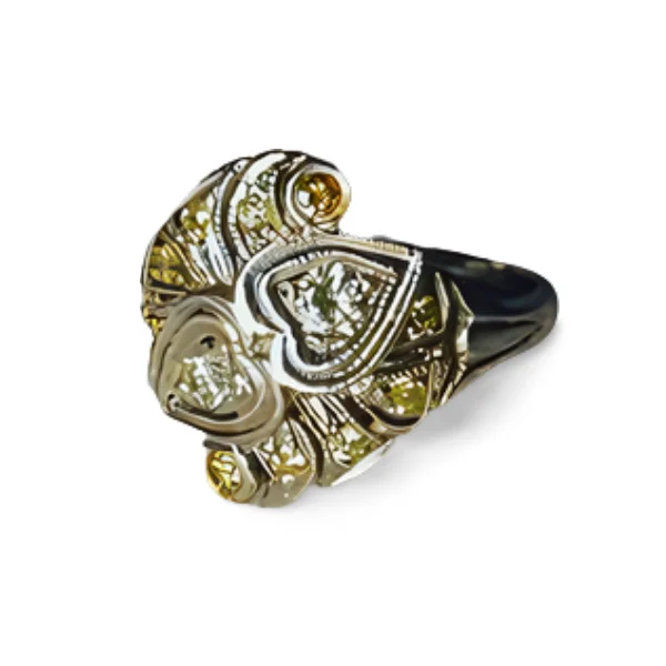 Sun Symbol Rings -Antique Estate 14K White Gold Filigree Yellow Diamond Hearts Heart Ring Band