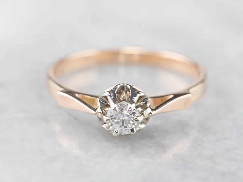 Star Engagement Rings -Diamond Two Tone Gold Solitaire Engagement Ring