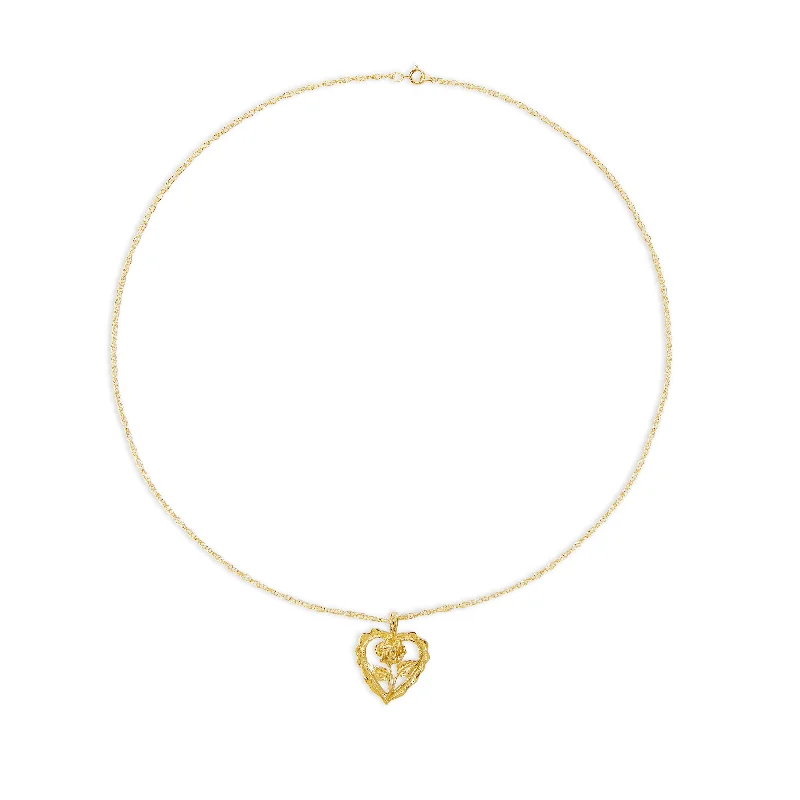 Ladies Necklaces Pocket Friendly-THE 14KT HEART ROSE PENDANT NECKLACE