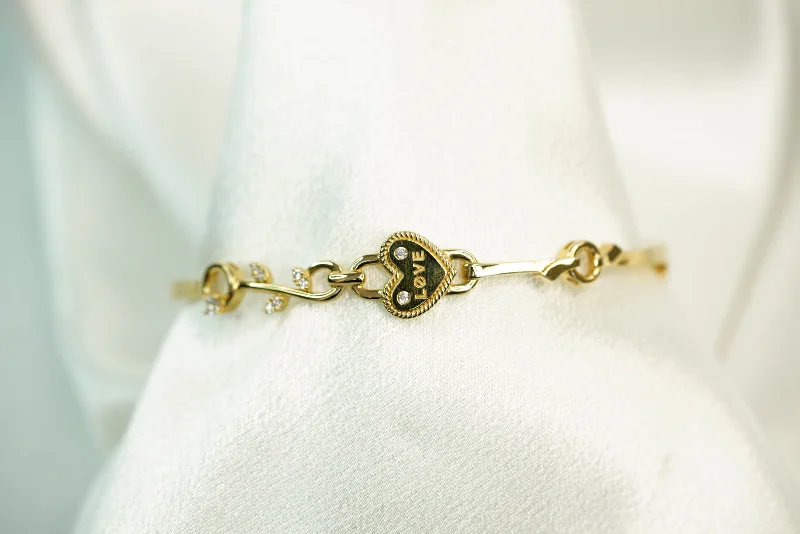 Ladies Punk Bracelets -14k Heart Love Bangle Bracelet