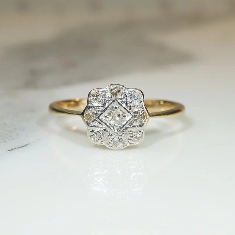 Tribal Pattern Rings -Edwardian Diamond Cluster Wind Rose Ring