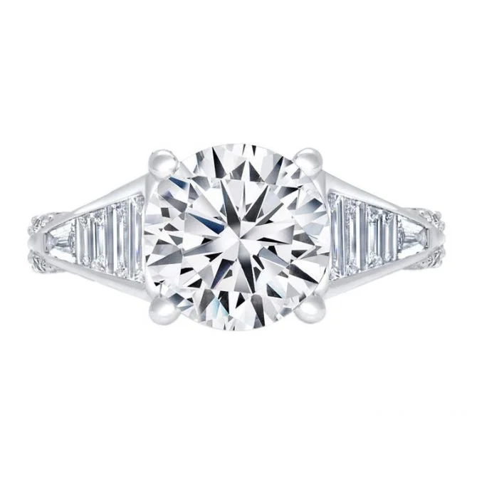 Colored Gem Engagement Rings -Diamond Baguette Tapered Engagement Ring Setting in White Gold