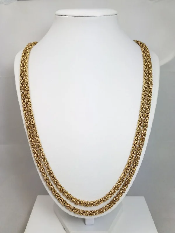 Ladies Necklaces Antique Inspired-Impressive 60" Vintage 15k Yellow Gold Hollow Byzantine Chain Necklace