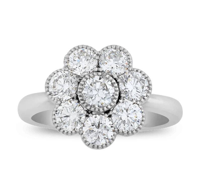 Round Stone Rings -Floral Diamond Ring, 1.55 carats