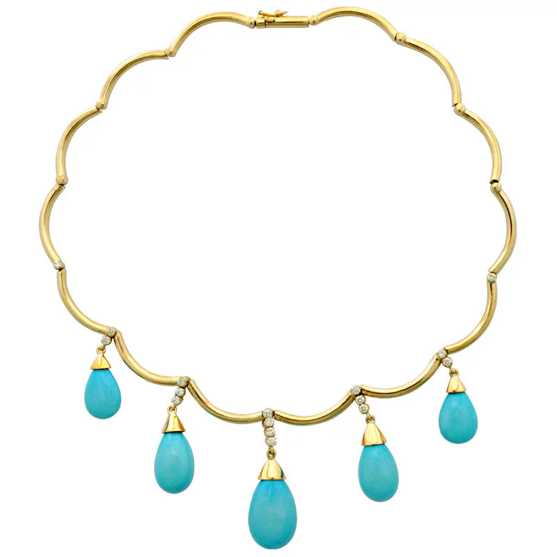 Ladies Necklaces Four Strands-Necklace-Turquoise and Diamond