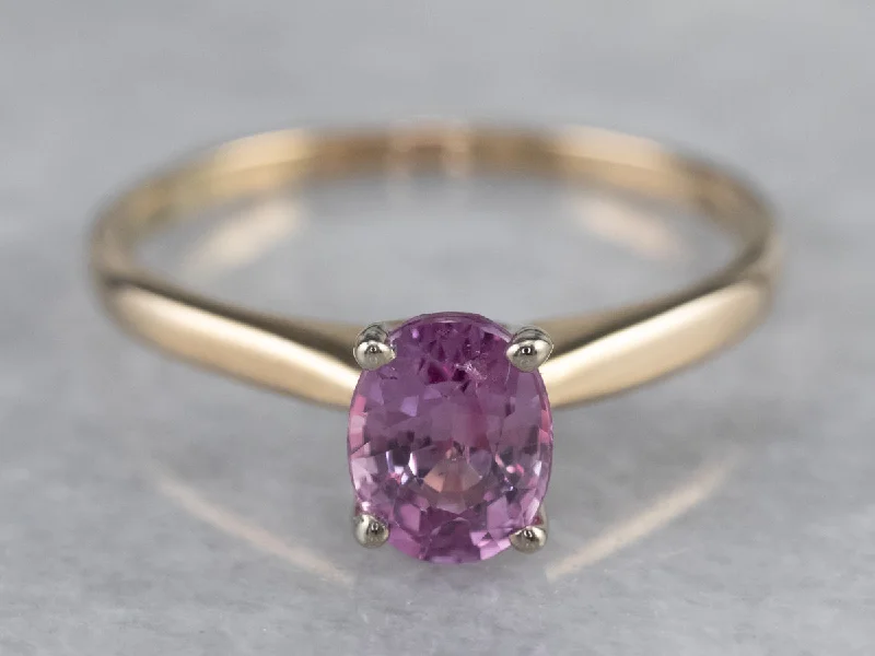 Lightweight Engagement Rings -Pink Sapphire Gold Solitaire Engagement Ring