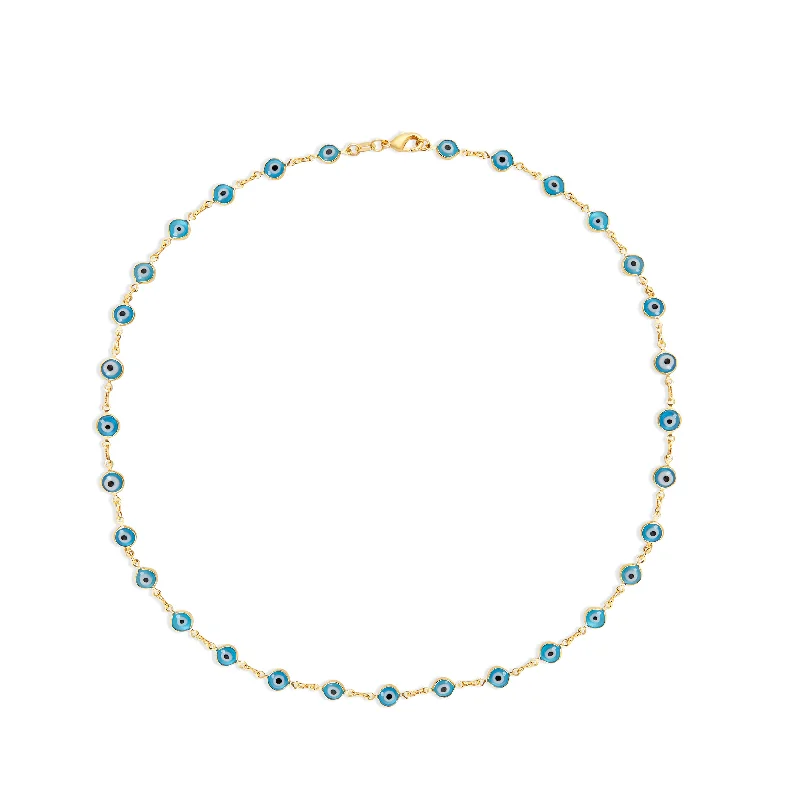 Ladies Necklaces for Grad Day-THE LIGHT BLUE EVIL EYE BEZEL LINK NECKLACE