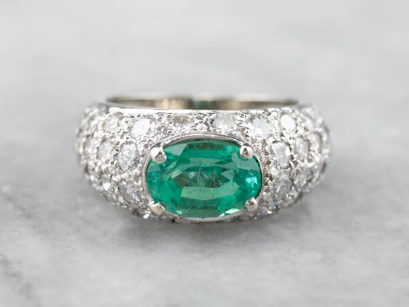 Gold Engagement Rings -Modern Gold Emerald and Diamond Engagement Ring