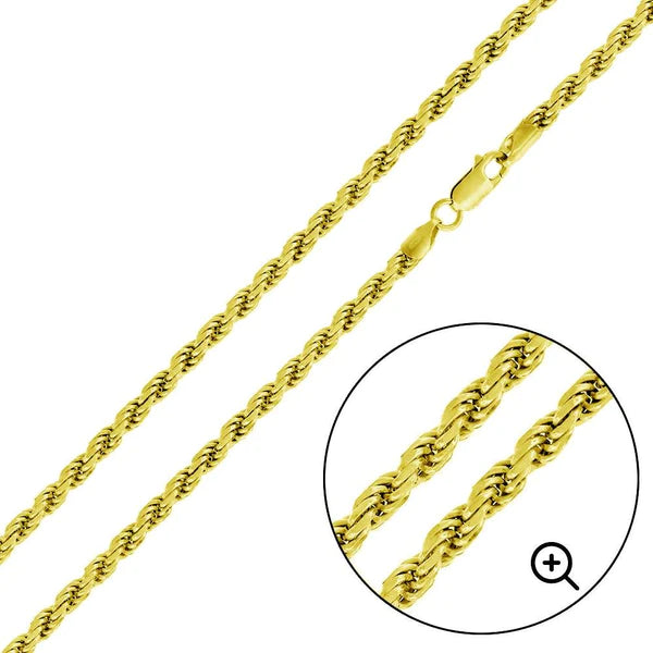 Ladies White Bracelets -Silver 925 Gold Plated Rope 080 Chain or Bracelet  3.8mm