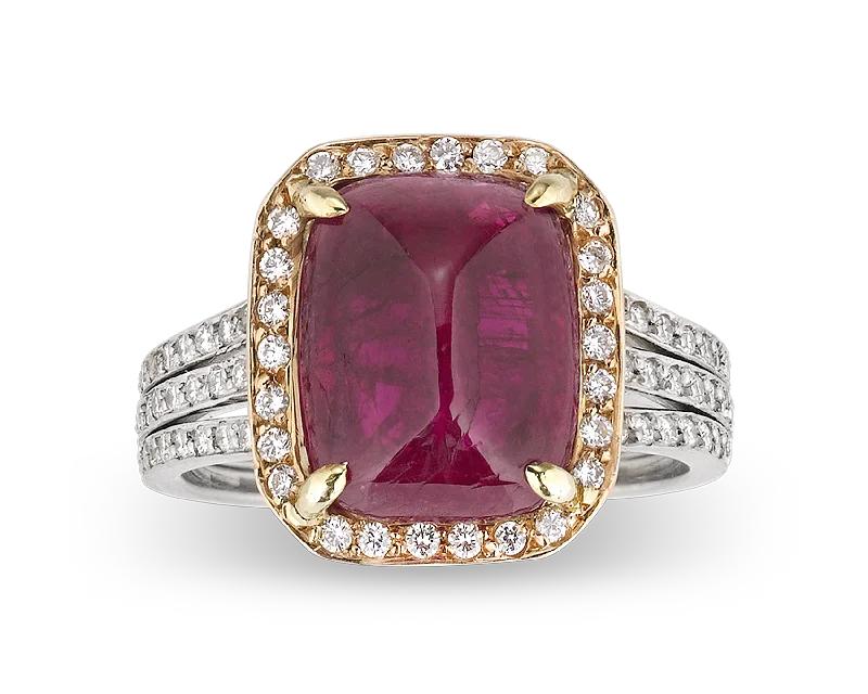 Ethnic Style Rings -Untreated Burma Cabochon Ruby Ring, 6.31 Carats