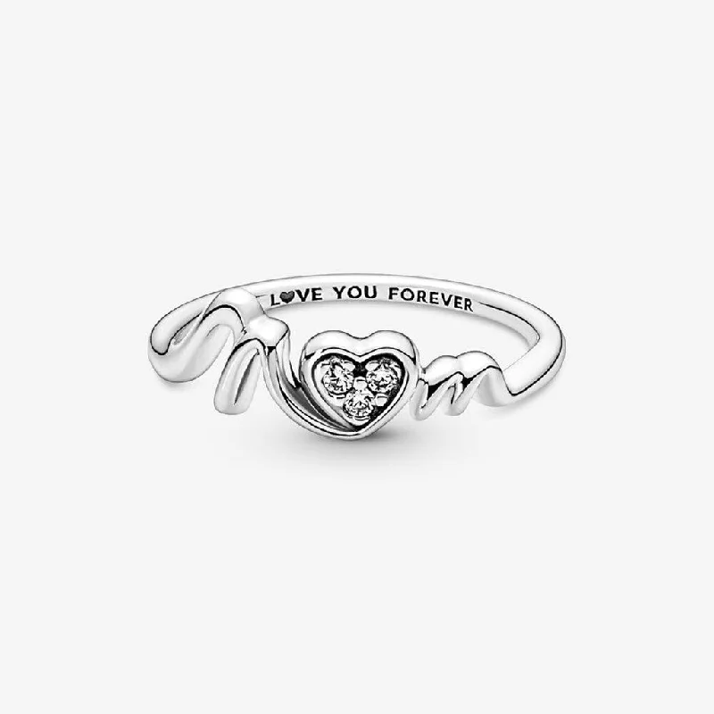 Round Stone Rings -PANDORA : Mom Pavé Heart Ring