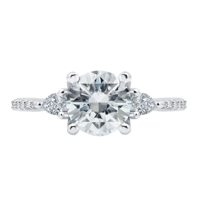 Shiny Engagement Rings -Pear Diamond Side Stone Engagement Ring Setting in White Gold