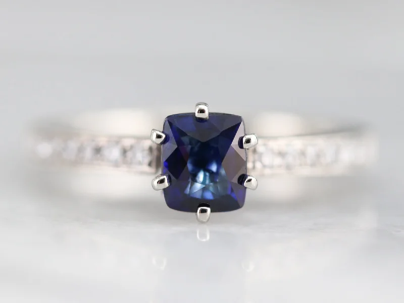 Channel Set Engagement Rings -Modern Ceylon Sapphire and Diamond Engagement Ring