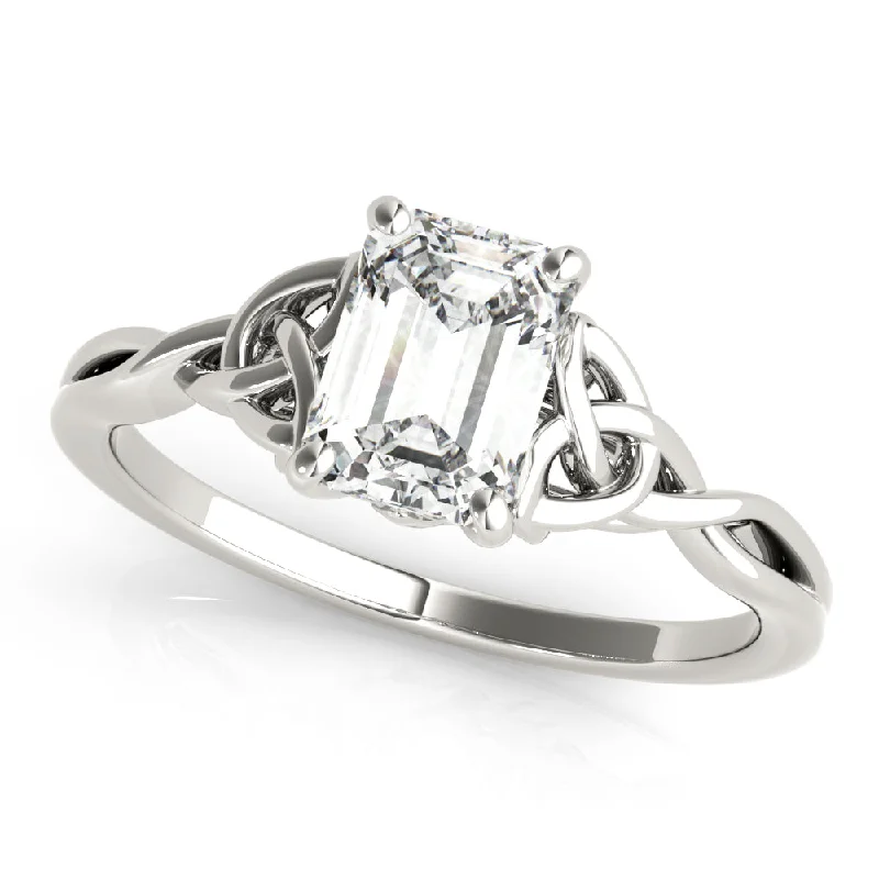 Emerald Cut Engagement Rings -14K Emerald Cut Diamond Rope Tied Solitaire Engagement Ring