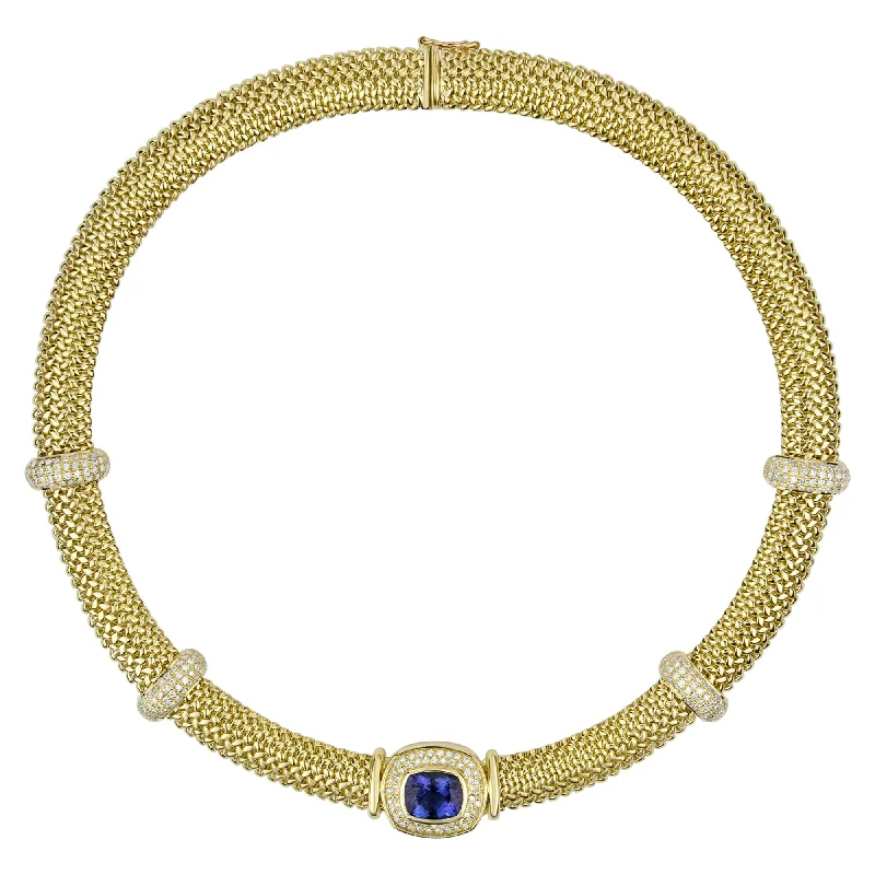 Ladies Necklaces with Feather Drop-Necklace - Tanzanite And Diamond (2289E)