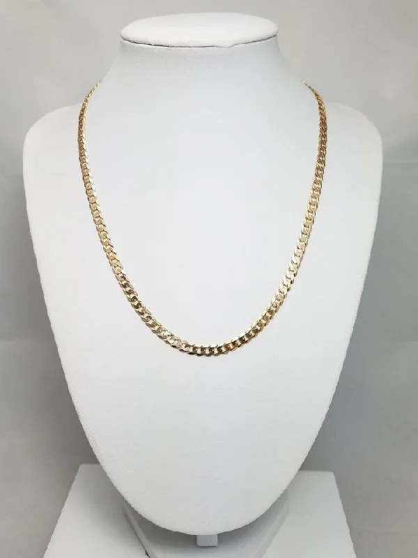 Ladies Necklaces with Moss Malachite-Classic 17.5" Solid 14k Yellow Gold Curb/Cuban Link Chain Necklace