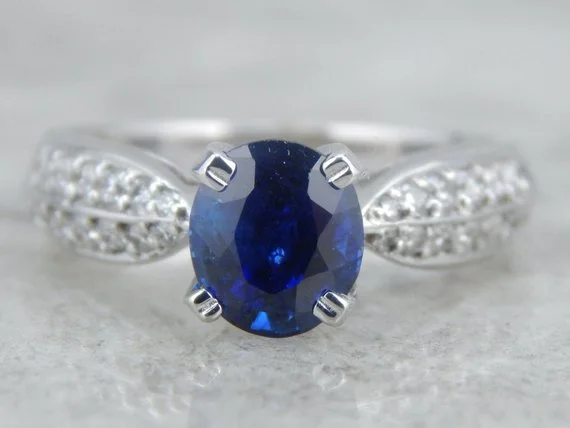 Sentimental Engagement Rings -Fine Sapphire Engagement Ring with Diamond Accents