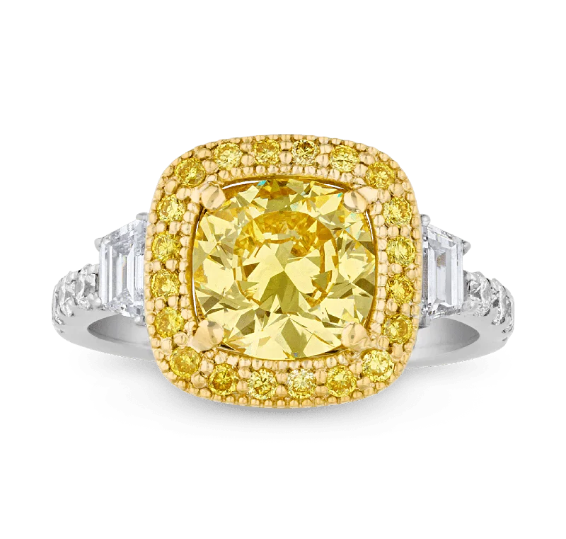 Evening Glam Rings -Fancy Intense Yellow Diamond Ring, 2.01 carats