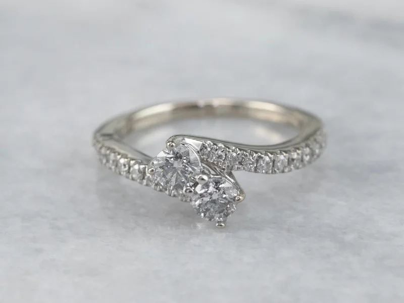 Slim Band Engagement Rings -Double Diamond Bypass Engagement Ring