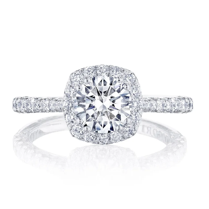 Budget Engagement Rings -Petite Crescent | Round with Cushion Bloom Engagement Ring HT2571CU85