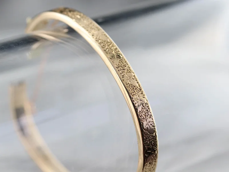 Ladies Enamel Bracelets -Antique Etched Gold Bangle Bracelet