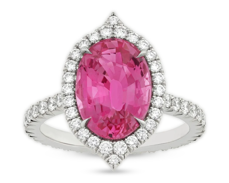 Emerald Accent Rings -Untreated Pink Sapphire Ring, 4.03 Carats