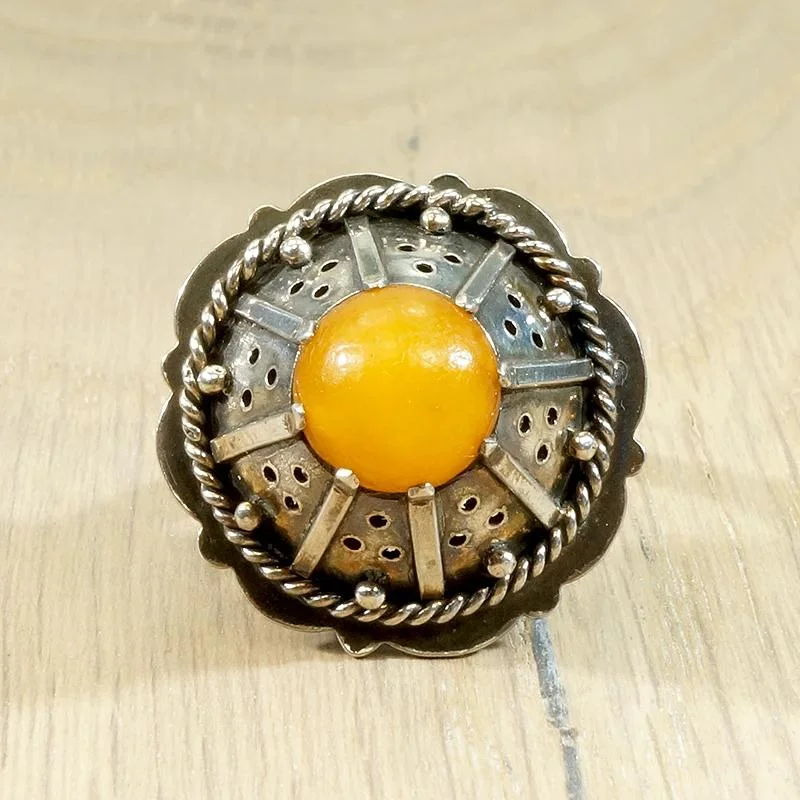 Loud Bold Rings -Enigmatic Egg Yolk Amber & Silver Ring