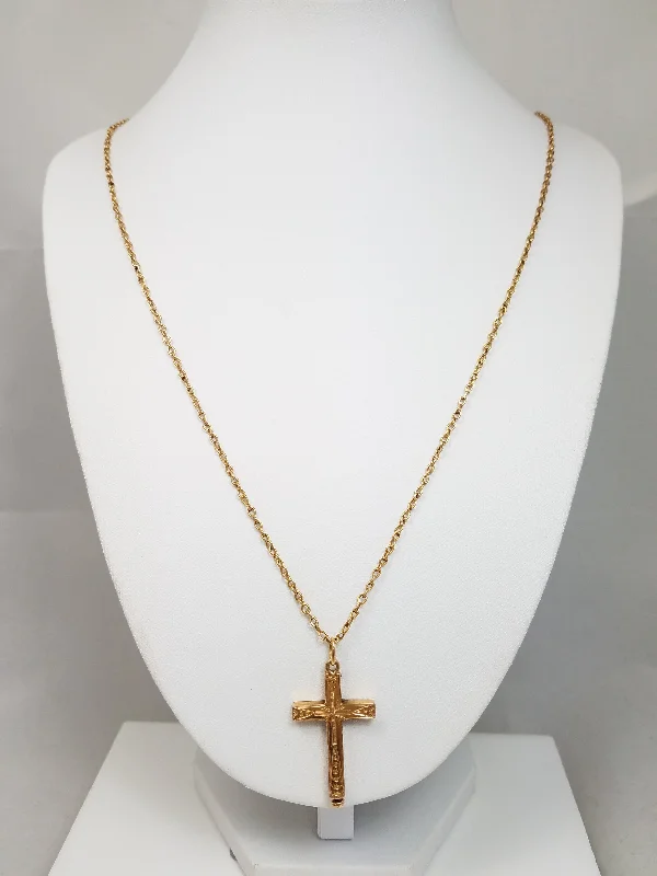 Cool Late 1800's Victorian 26" 16k & 18k Yellow Gold Mourning Cross Pendant Necklace