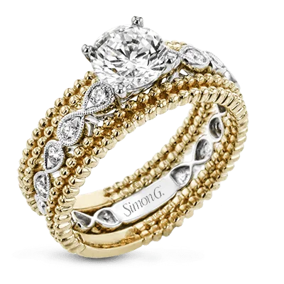 Fairy Engagement Rings -Round-cut Engagement Ring & Matching Wedding Band in 18k Gold with Diamonds LR2601